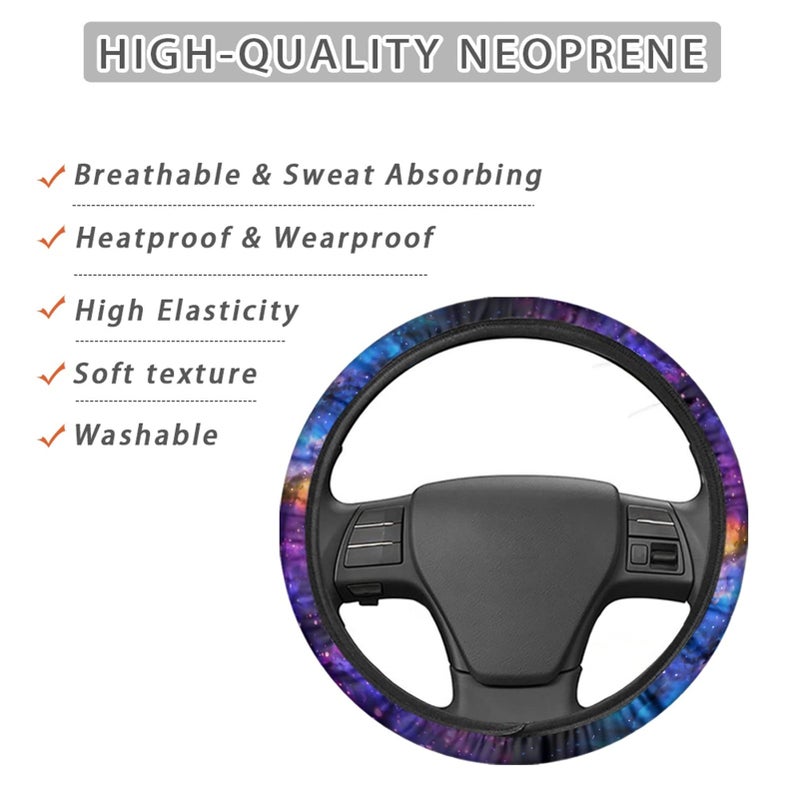 AFPANQZ Nebula Galaxy Design Steering Wheel Covers 14-15" inch Universal Fit Most Car Sedans SUVs Comfort Grip Comfortable Handmade Neoprene Breathable Steering Wheel Protector Blue Purple - Image 3